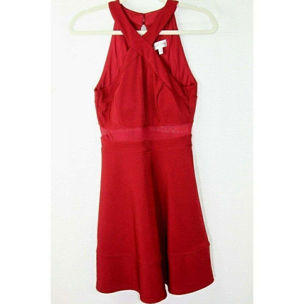 Emerald Sundae Sheer Mesh Waist Red Dress